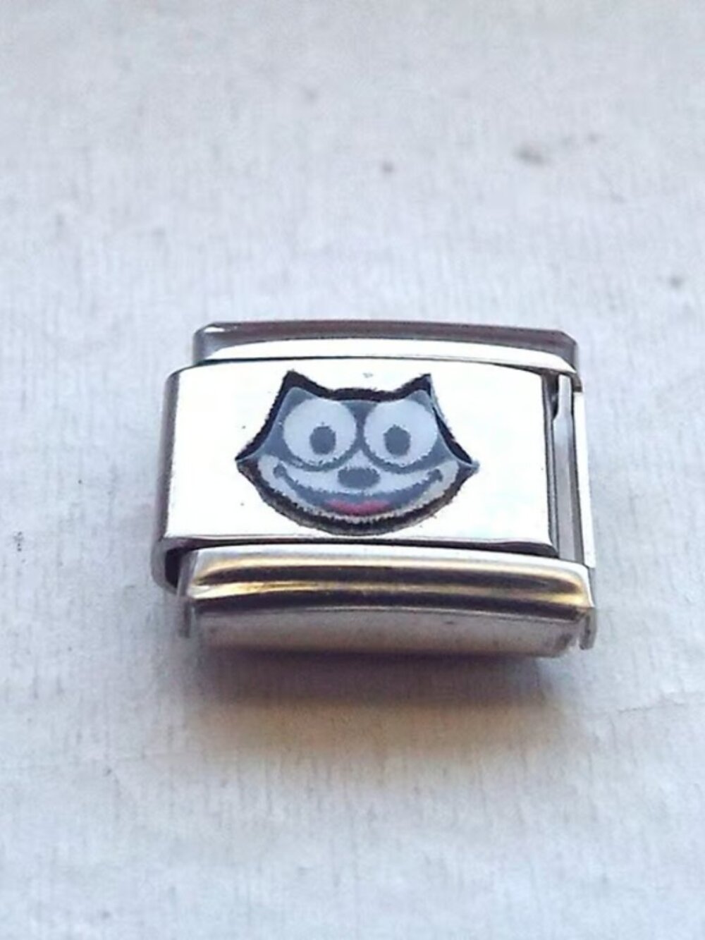 Little enamel Felix the cat 9mm stainless steel italian charm bracelet link new